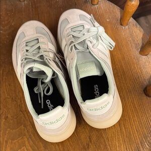 Adidas Light Mint, Gray,  and Cream Sneakers